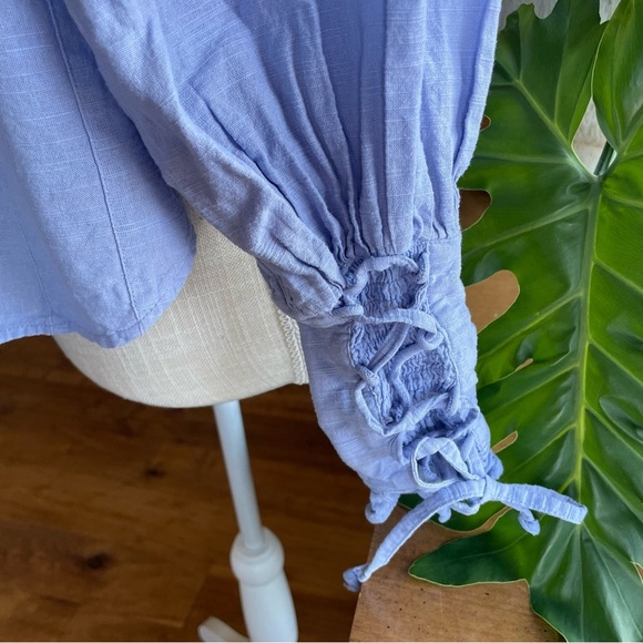 Free People Puff Long Sleeve Blue Button-Up Kiss Kiss Laced Cuff Blouse XS - Picture 5 of 15